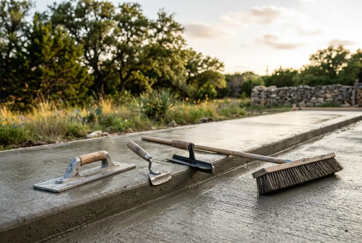 Float and edger on fresh concrete after a section was replaced